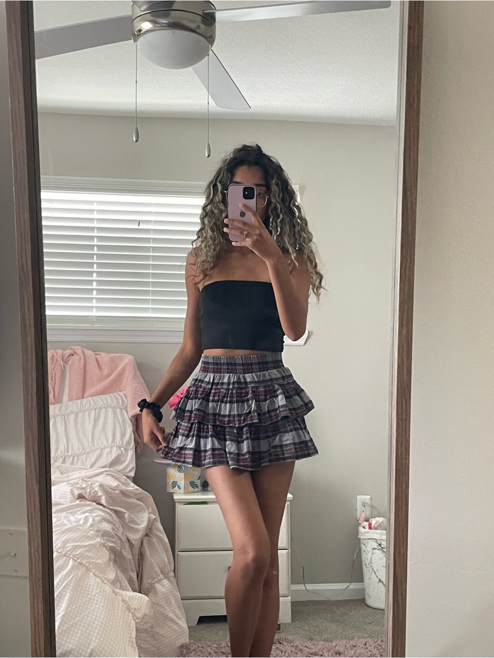 Streetwear Society Plaid Layered Mini Skirt in Black and Purple
